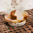 CENICERO TRÍO CHICO - MÁRMOL TRAVERTINO FIORITO, ÓNIX NARANJA Y ÓNIX VERDE